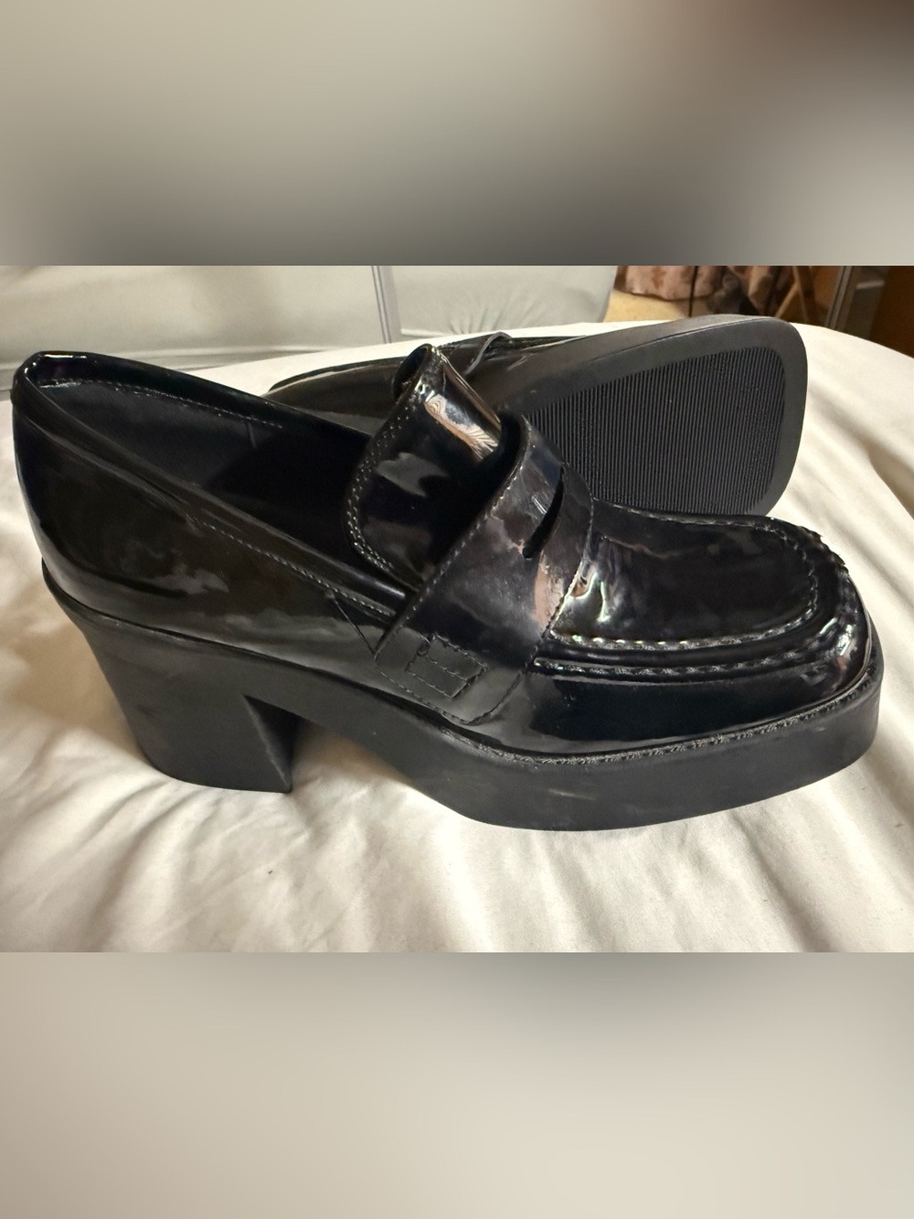 Steve Madden Black Patent Platform Penny Loafers